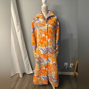 Vintage Long Quilted Paisley Button Up Jacket